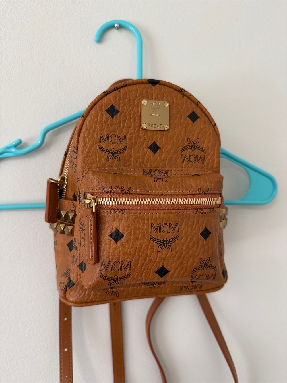 MCM Cognac Visetos Mini Backpack with Gold Hardware